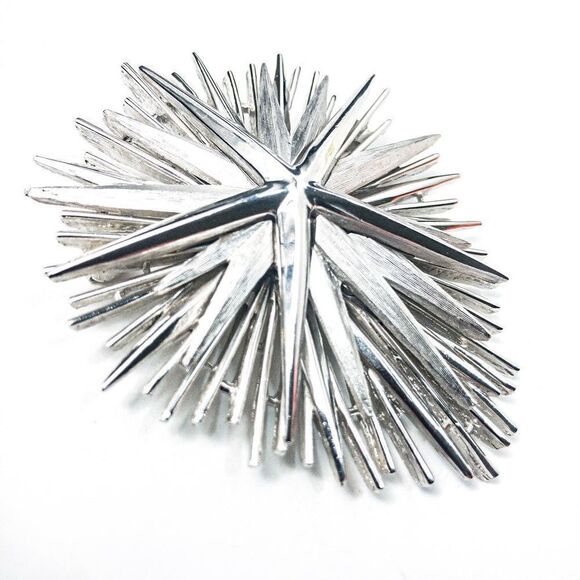 VTG Signed Trifari Atomic Starburst Silvertone Brooch - Picture 6 of 8